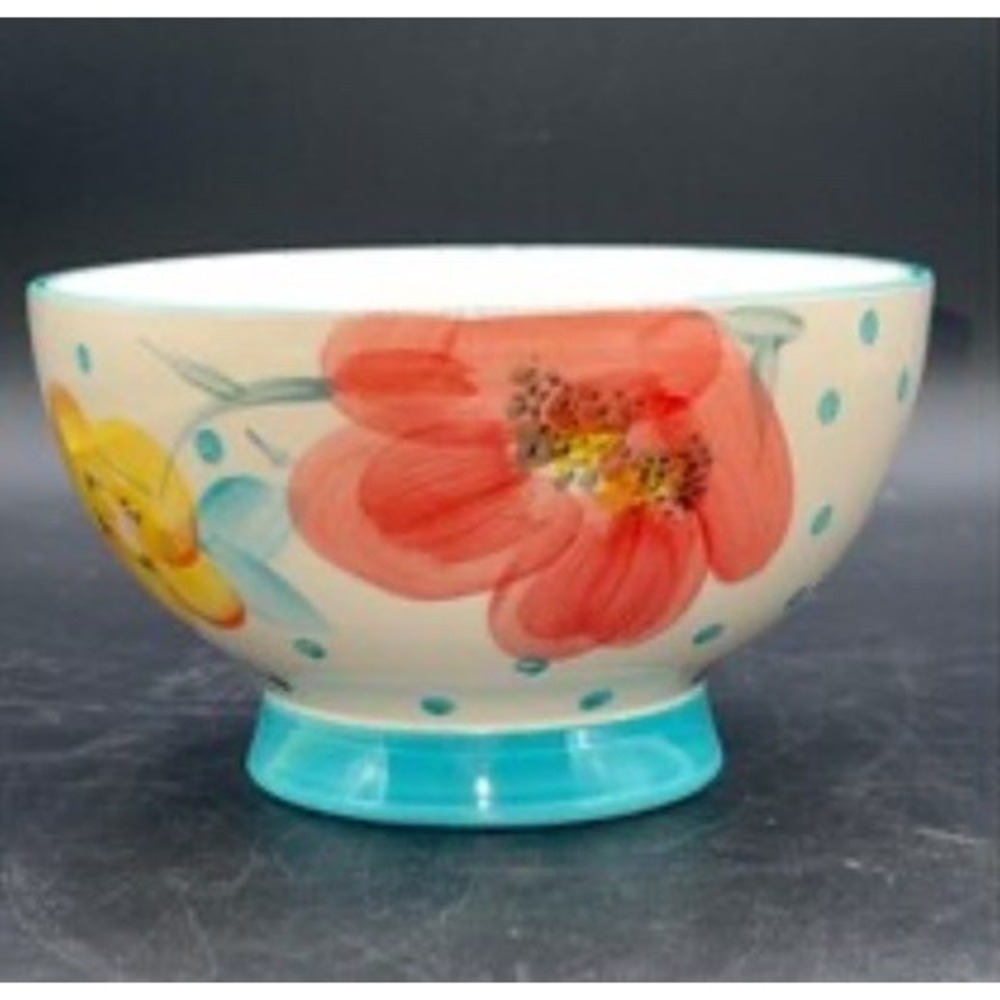 Pioneer Woman Vintage Bloom Turquoise 6" Dots Floral Footed Bowl